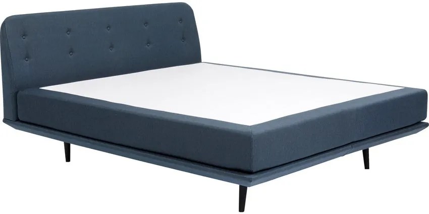 Celočalúnená posteľ LEILA s matracom 180x200 cm tmavo-modrá, bukové nohy