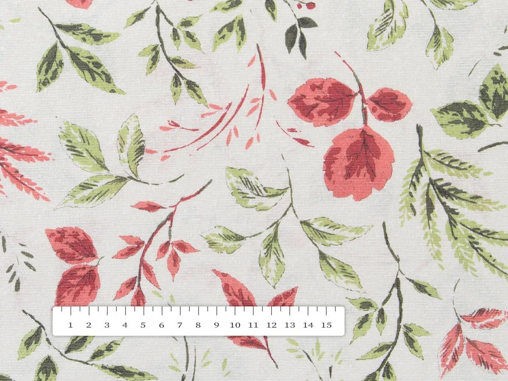 Biante Dekoračný oválny obrus Leona LN-138 Červené a zelené lístky 130x220 cm