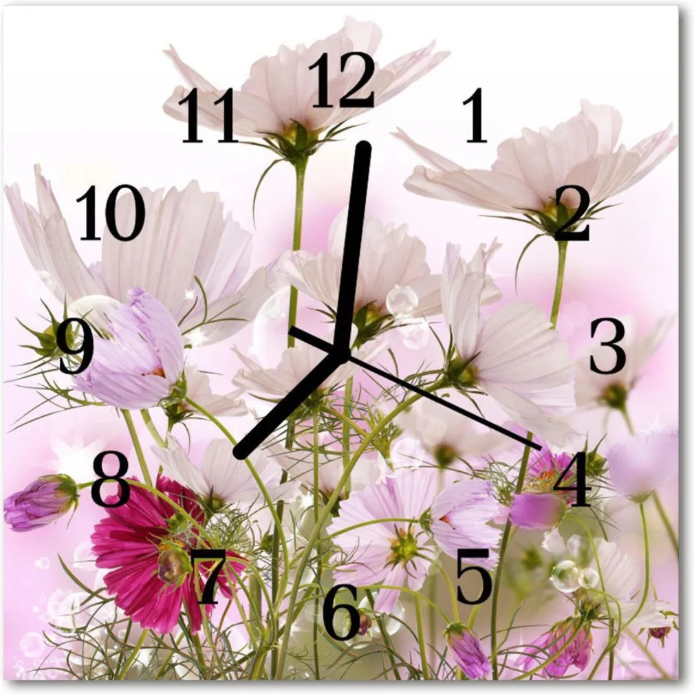 Sklenené hodiny štvorcové  kvety