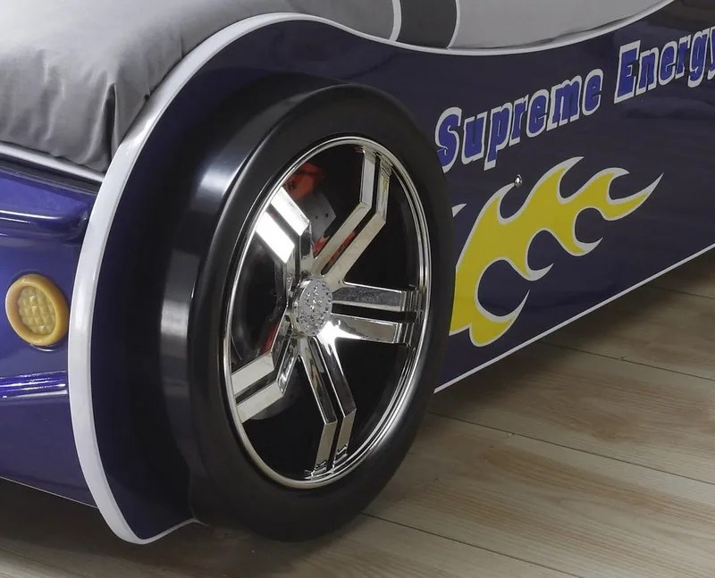 Detská pretekárska posteľ Energy 90x200 cm, modré auto s osvetlením