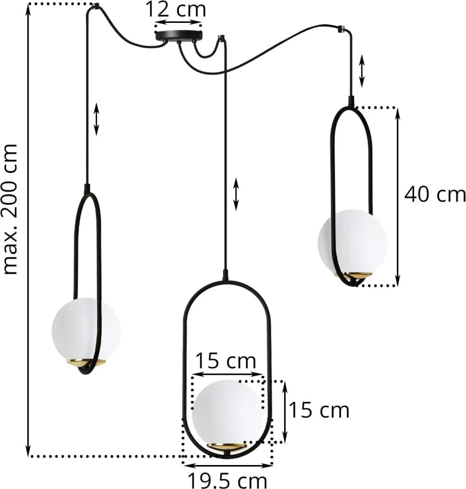 Závesné svietidlo Florence Spider, 3x biele sklenené tienidlo, b/g, U