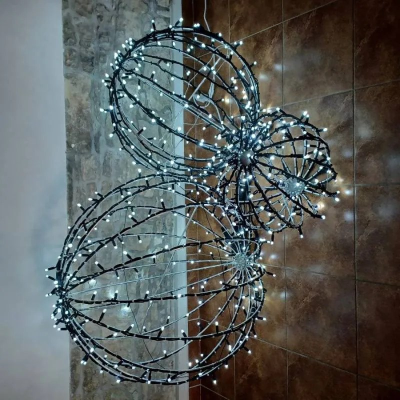 DECOLED Svetelná guľa LED, ľadovo biela, čierny kábel, priemer 80 cm