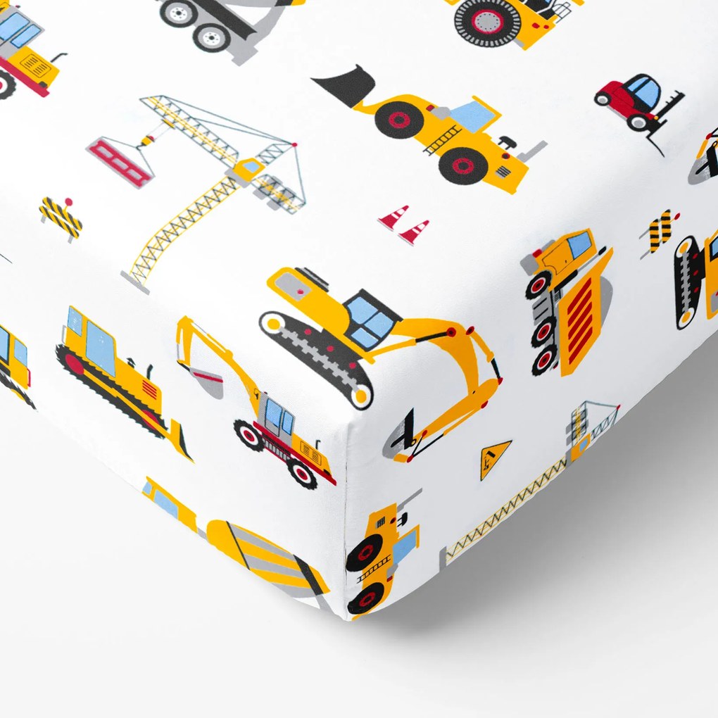 Goldea detská bavlnená napínacia plachta - nákladné autá a bagre 200 x 200 cm