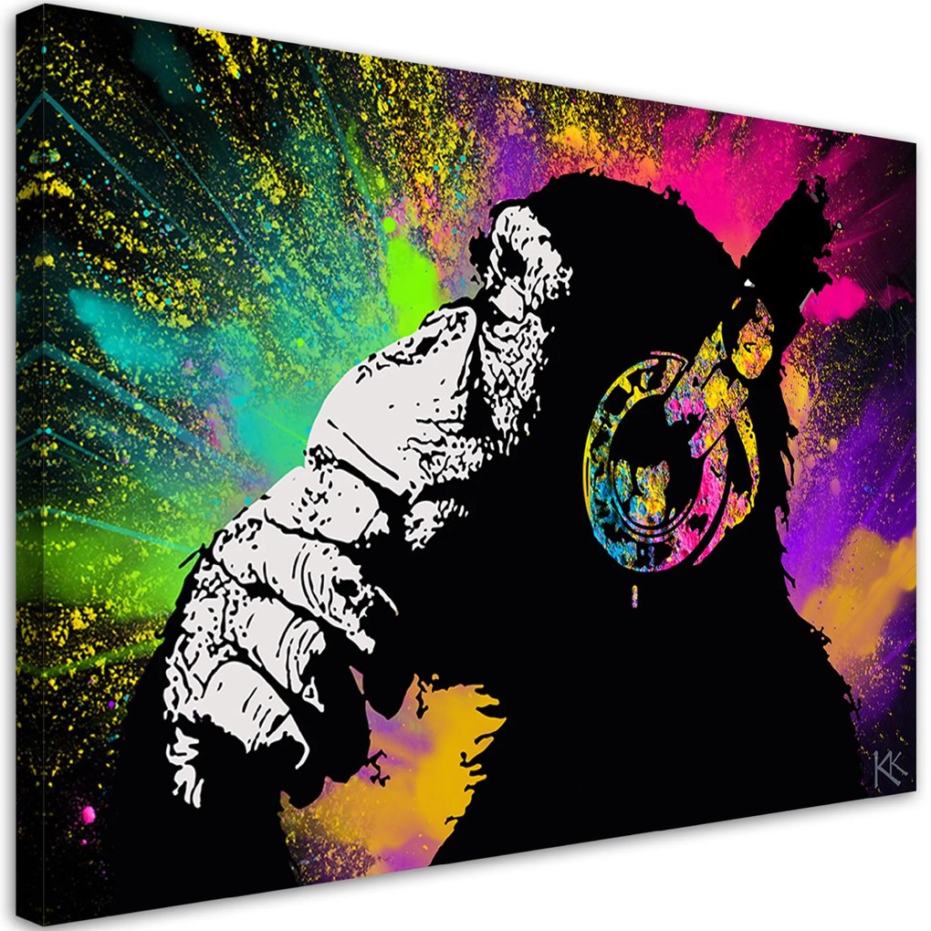 Gario Obraz na plátne Banksy farebná opica Rozmery: 100 x 70 cm