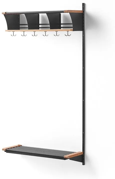 Vešiaková stena JEPPE s 3 priehradkami, prídavná sekcia, 1790x900x310 mm, tmavošedá/dub