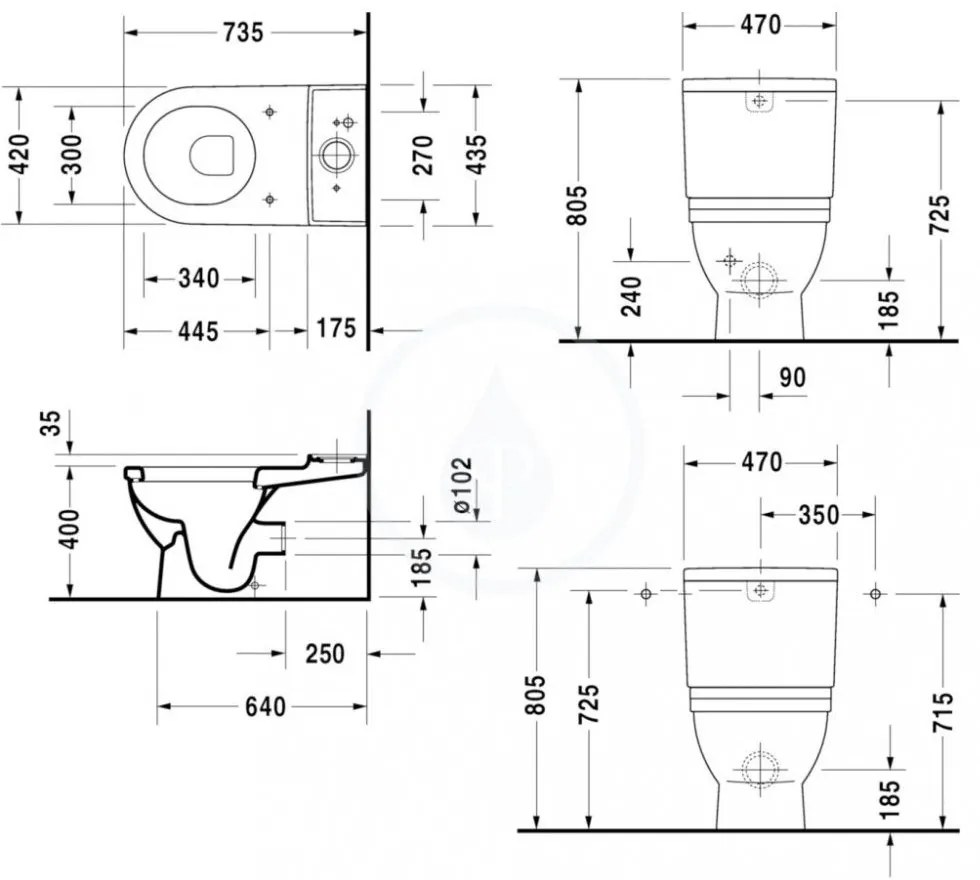 DURAVIT Starck 3 WC kombi misa, Vario odpad, s HygieneGlaze, biela, 2104092000