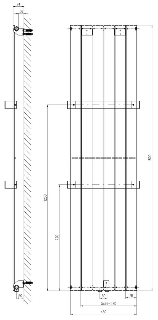 Sapho Sapho, COLONNA vykurovacie teleso 450x1800mm, metalická strieborná, IR145