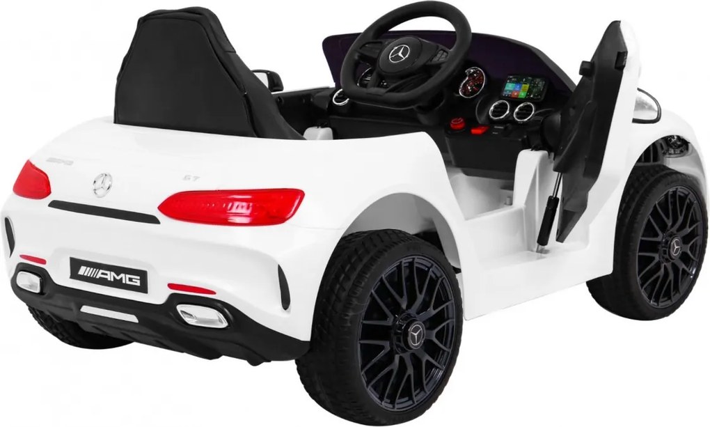 Ramiz Mercedes Benz GT batéria pre deti biela + diaľkové ovládanie + pomalý štart + MP3 LED