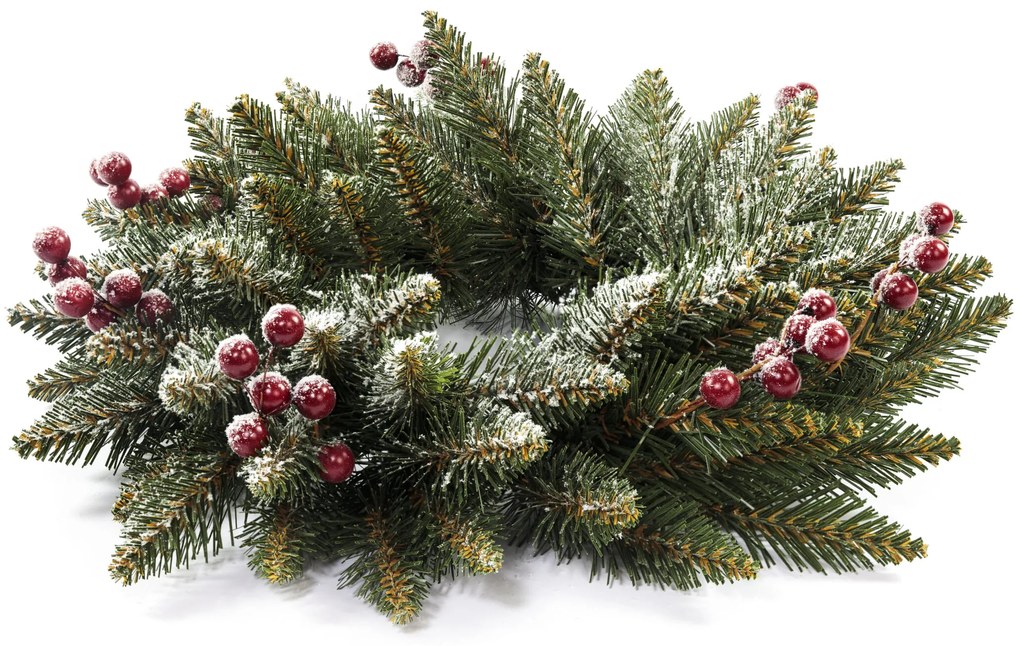 Vianočný veniec PREMIUM zasnežený s jarabinou 40 cm