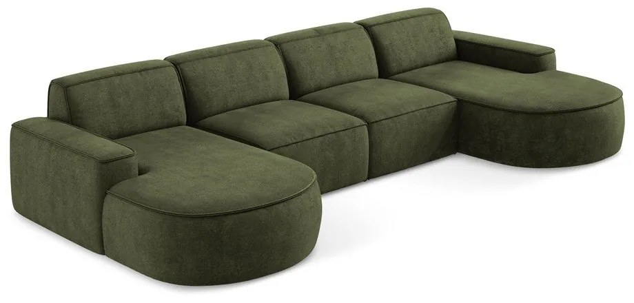 Zelená ženilková rohová pohovka (do tvaru "U") Omao – Makamii