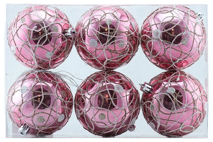 DECOLED Plastová koule, prům. 8 cm, růžová, 6x lesklá