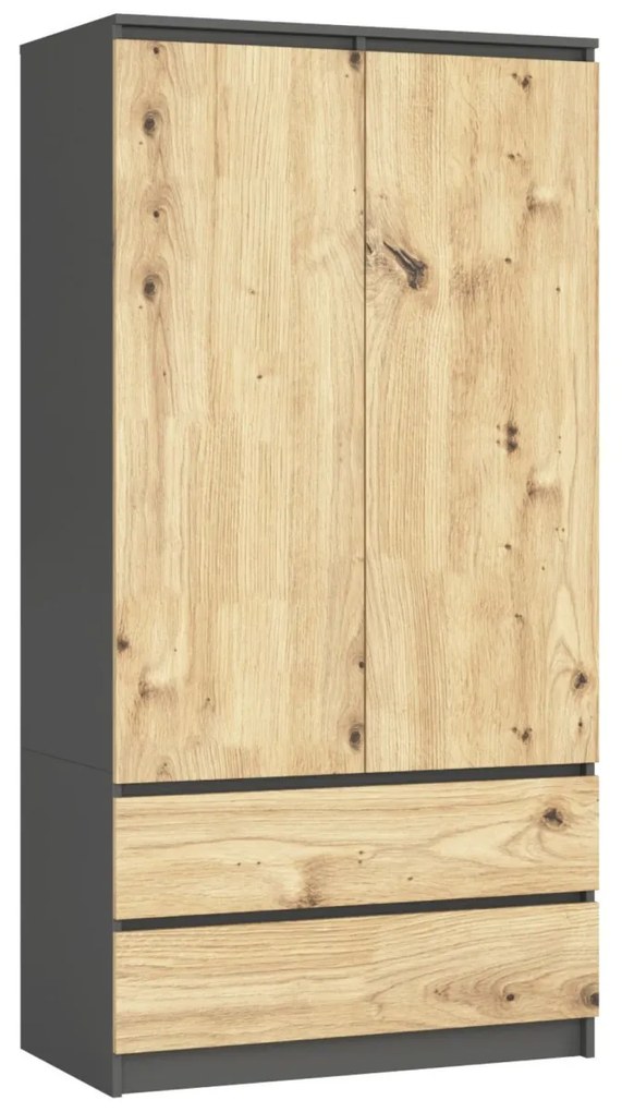 Skříň CLP S 90 cm 2 dveře 2 zásuvky grafitově šedá/dub artisan