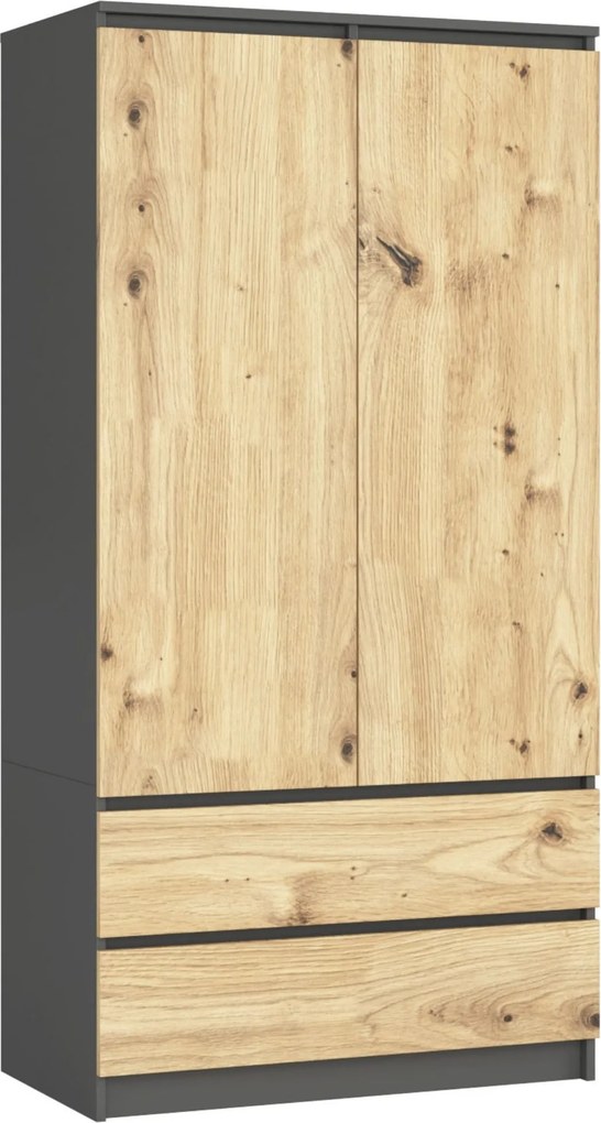 Skriňa CLP S 90 cm 2 dvere 2 zásuvky grafitová sivá/dub artisan
