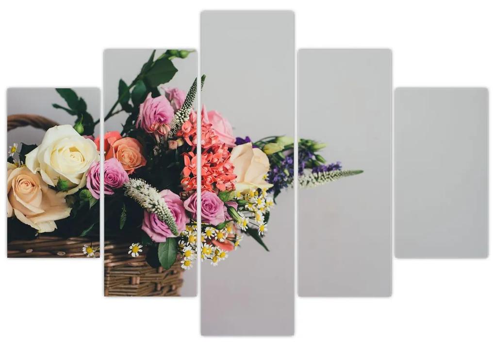Obraz košíka s kvetinami (150x105 cm)