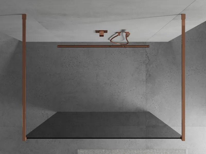 Mexen Kioto, priechodná sprchová zástena 100 x 200 cm, 8mm šedé sklo, 2x stabilizačná rozpera, ružové zlato, 800-100-002-60-40