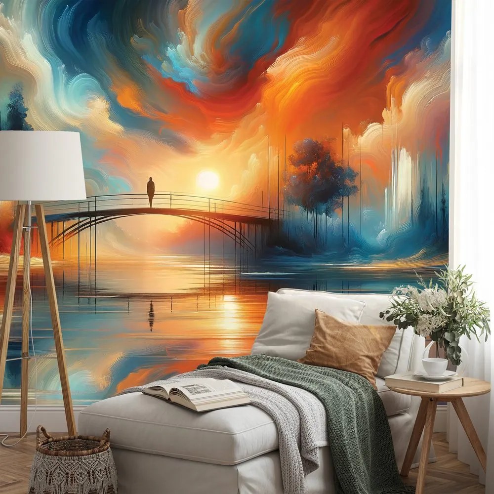 Tapeta farebný západ slnka nad mostom