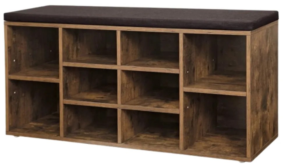 Botník s čalúnenou lavicou GABI, 10 priehradiek, 104x30x48cm, čierna/tmavá hnedá Jurhan