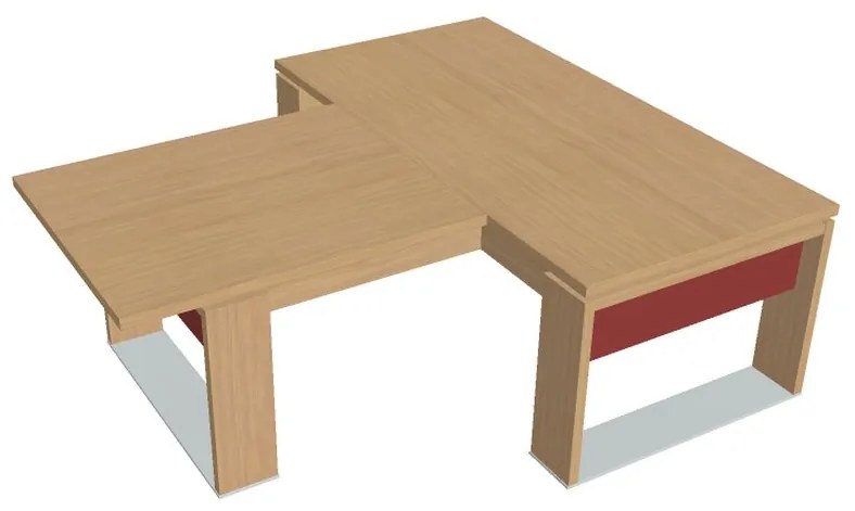 Stôl Verno+ S 200 x 220 cm s rokovacím prvkom, dub svetlý / červená