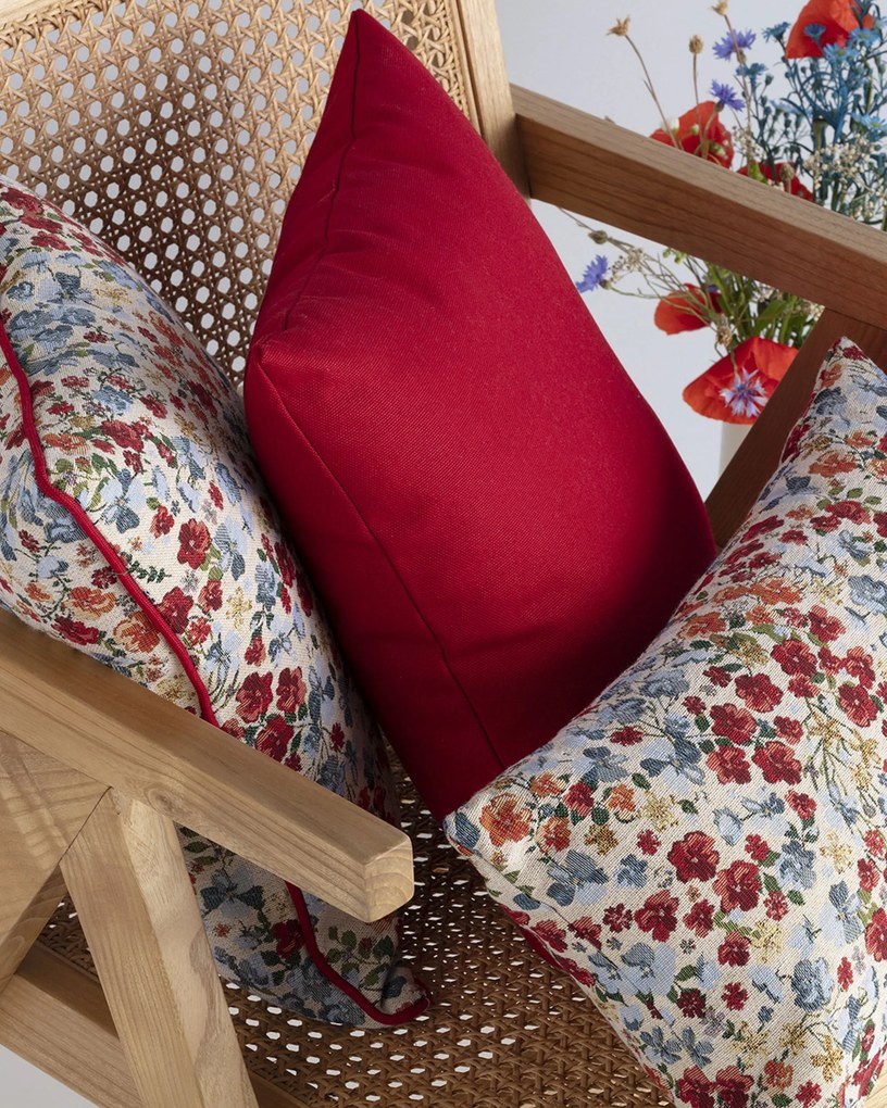 Sada 3 dekoračných vankúšov Red Popy Flower