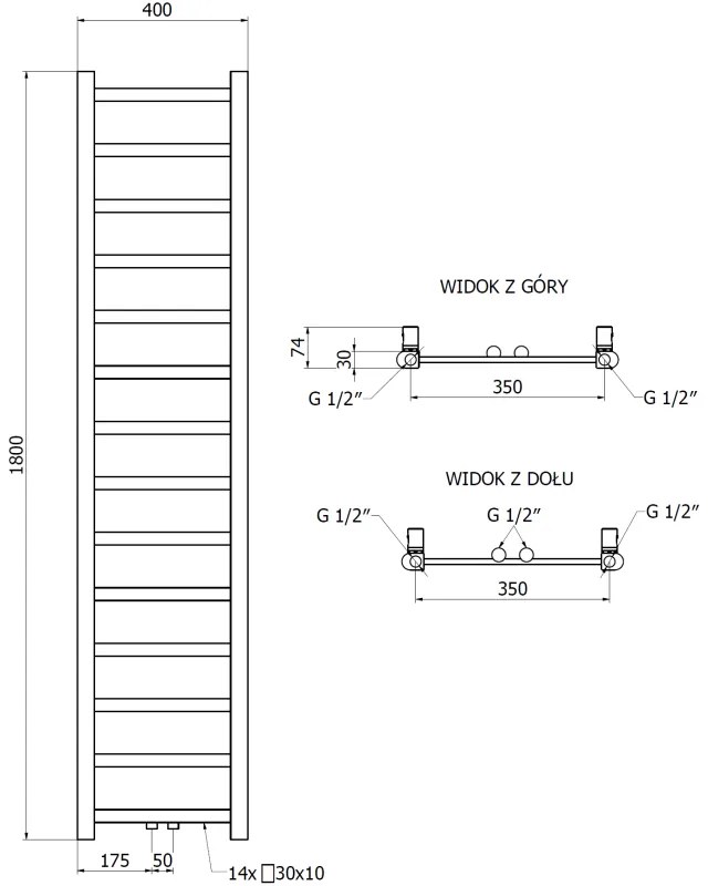 Mexen Bolt, vykurovacie teleso 1800 x 400 mm, 406 W, spodné a stredové, biela, W126-1800-400-00-20