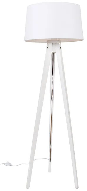 Moderná stojaca lampa trojnožka biela s tienidlom z ľanu biela 45 cm - Tripod Classic