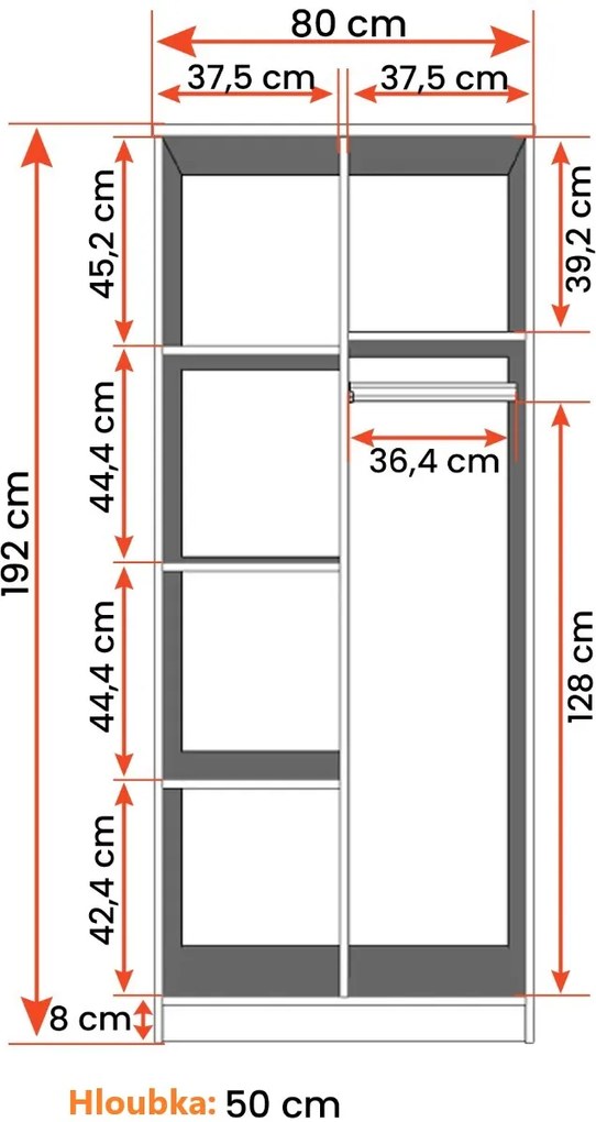 Šatníková skriňa SMYK 80 - biela (viac variant)