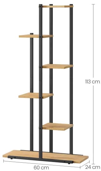 Stojan na kvety so šiestimi policami - dub / čierne nohy