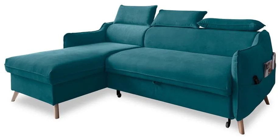 Tyrkysová zamatová rozkladacia rohová pohovka (ľavý roh) Sweet Harmony – Miuform