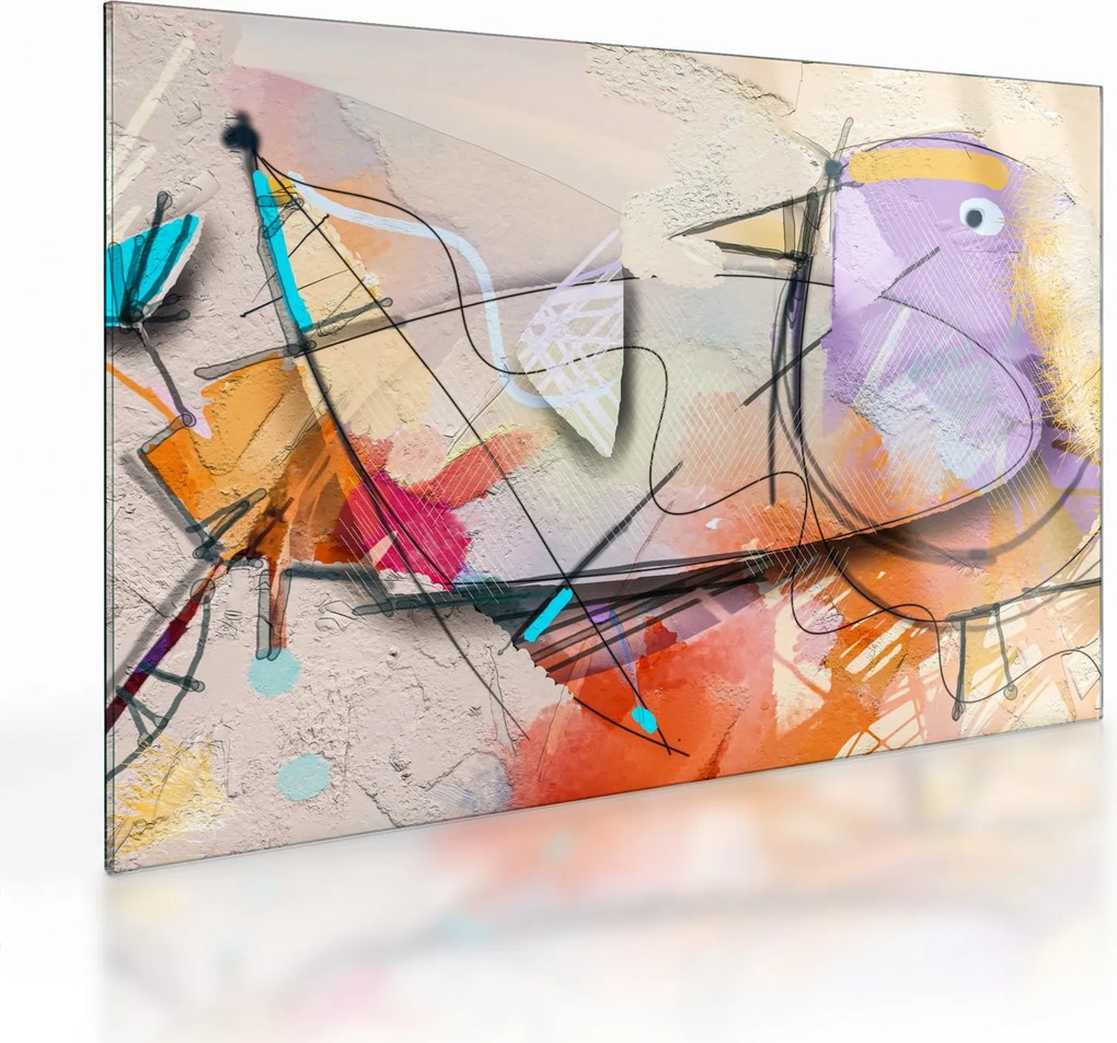Sklenený obraz - Abstrakcia, vtáčik (70x50 cm)