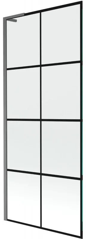 Mexen Next L, 1-krídlová vaňová zástena 80 x 150 cm, 6mm číre sklo-čierny vzor, grafitový profil, 895-080-000-03-77-66