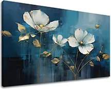 Nadčasová elegancia na plátne Modrá abstrakcia so zlatými akcentmi