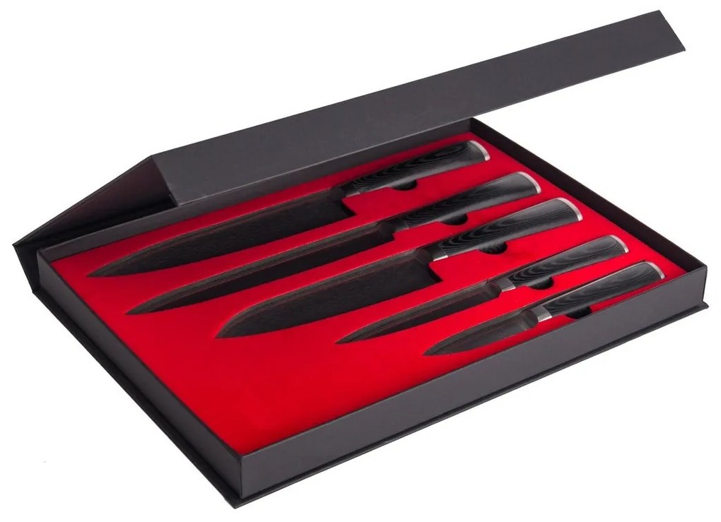 G21 Damascus Premium sada nožov v bambusovombloku, krabička, 5 ks + brúsny kameň