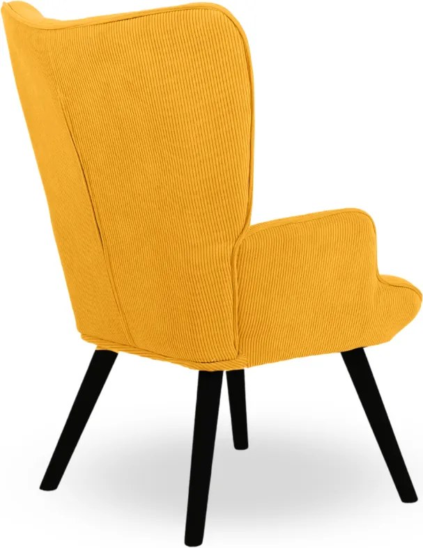 Kreslo ušiak CORDU + taburet — masív, manšestr, čierna / horčicová