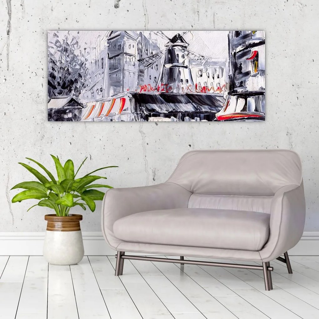 Obraz - Ulica v Paríži, olejomaľba (120x50 cm)