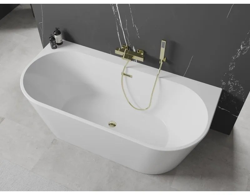 Mexen Oval+, voľne stojaca vaňa ku stene 170 x 80 cm, biela lesklá, zlatý lesklý prepad, 52681708000-50