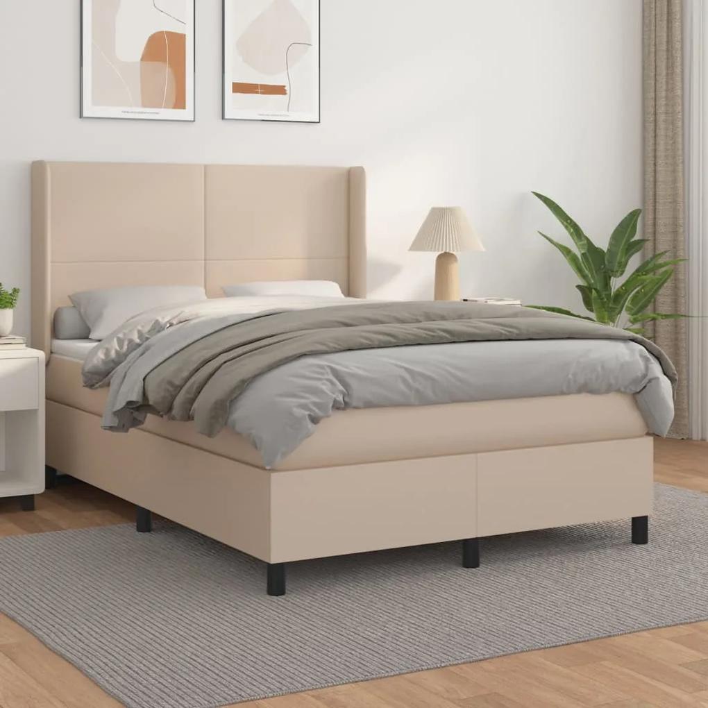 Boxspring posteľ s matracom kapučínová 140x190 cm umelá koža 3132380