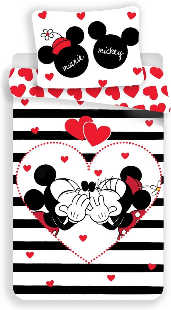Jerry Fabrics Bavlnené detské obliečky Mickey a Minnie in stripes 140x200
