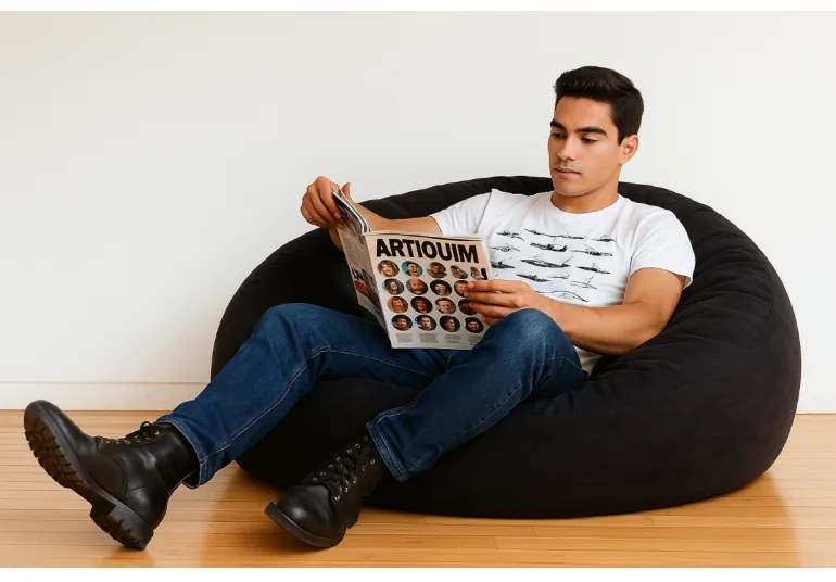 Sedací vak guľa semišová čierna EMI