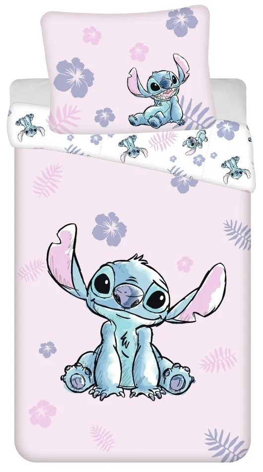 Svetloružové bavlnené detské obliečky na jednolôžko 140x200 cm Lilo &amp; Stitch "Pink" – Jerry Fabrics