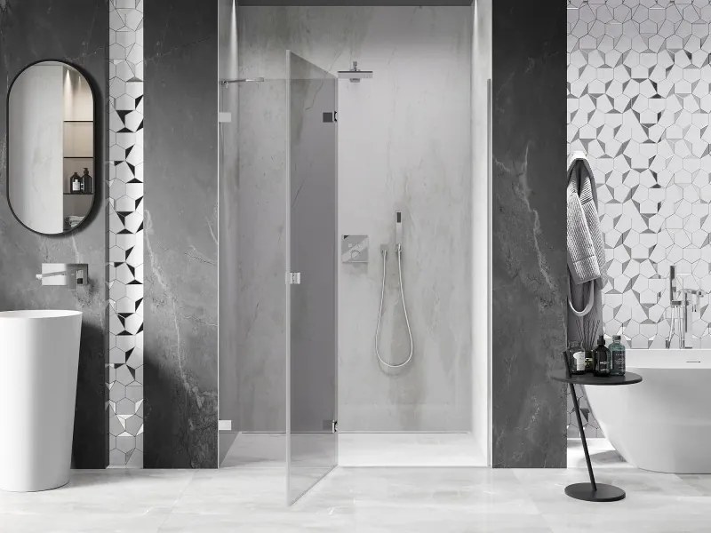 Mexen, Mexen Lunar ľavé výklopné sprchové dvere 135 cm, transparentné, chróm - 834-135-000-01-00-L