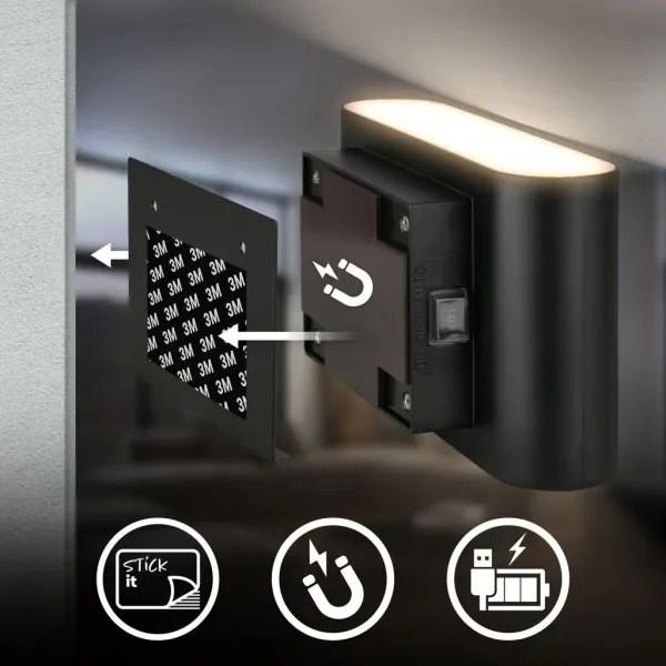 Briloner 3878015 - LED nabíjateľné nástenné svietidlo so senzorom CHAT LED/3W/5V 2000 mAh čierna