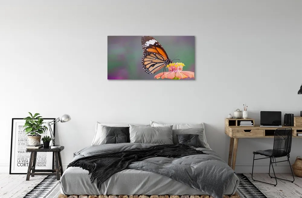 Obraz na plátne Farebný motýľ kvetina 140x70 cm
