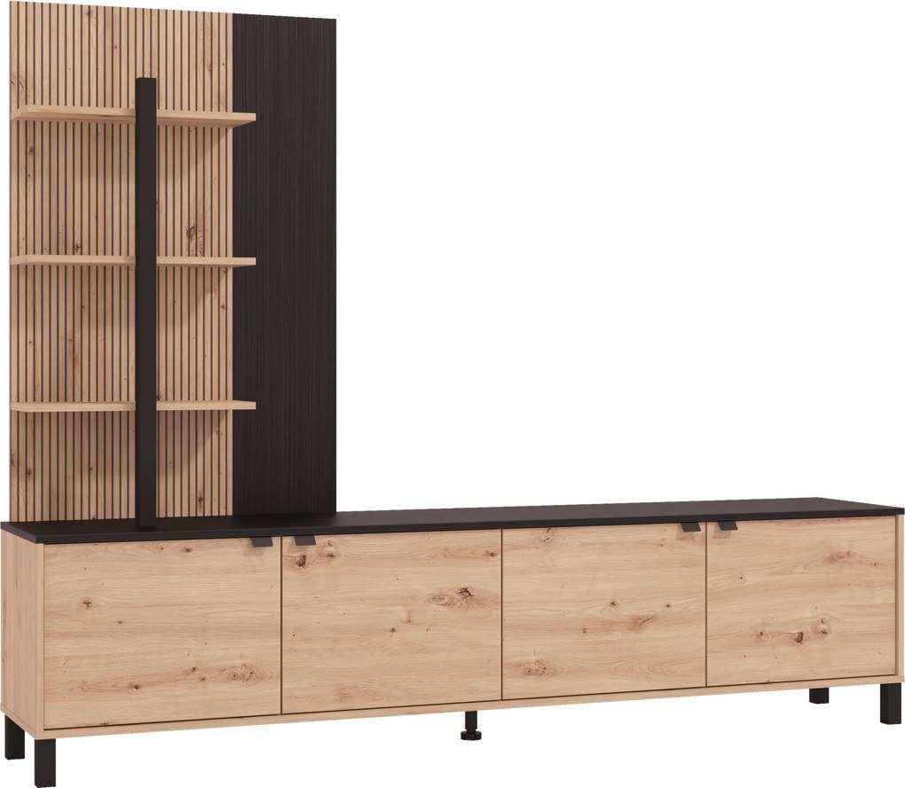 XXXLutz OBÝVACIA STENA čierna, dub artisan Hom`in - Obývacie steny - 000834014301