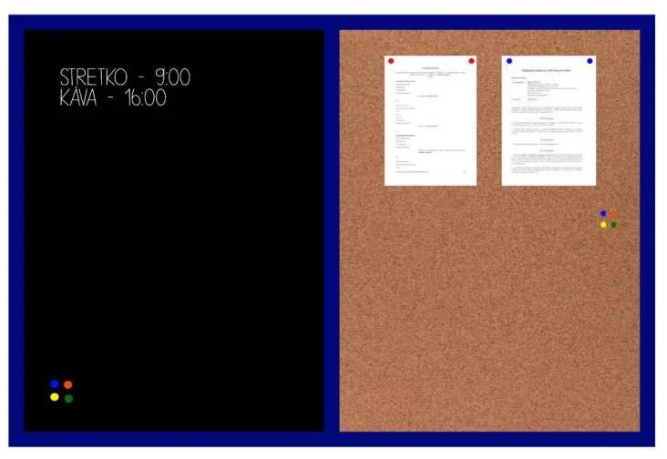 Toptabule.sk KMTDRCR-1-1 Kombinovaná tabuľa čierna v modrom drevenom ráme 60x40cm