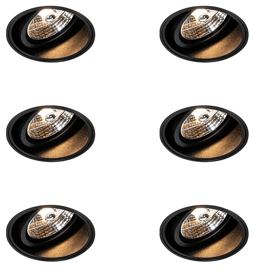 Sada 6 moderných zapustených bodových svetiel čierna bezrámová - Impact 70