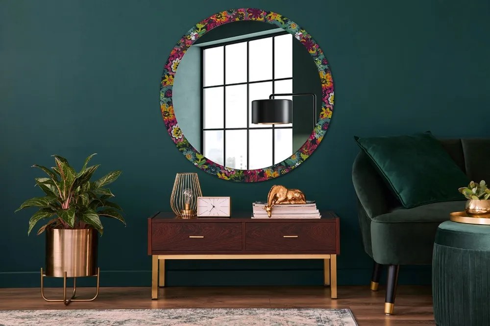 Okrúhle zrkadlo s potlačou Ručne maľované kvety fi 100 cm