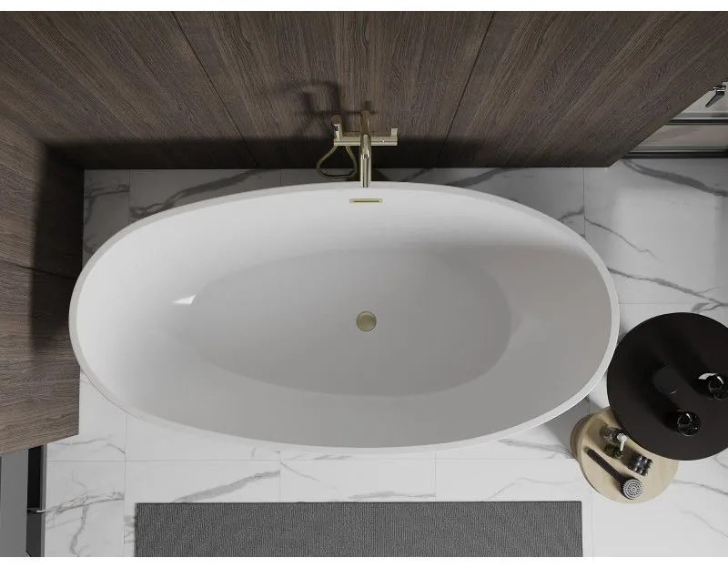Mexen Bilbao, voľne stojaca vaňa 180 x 90 cm, biela, zlatý matný prepad, 51311809000-55