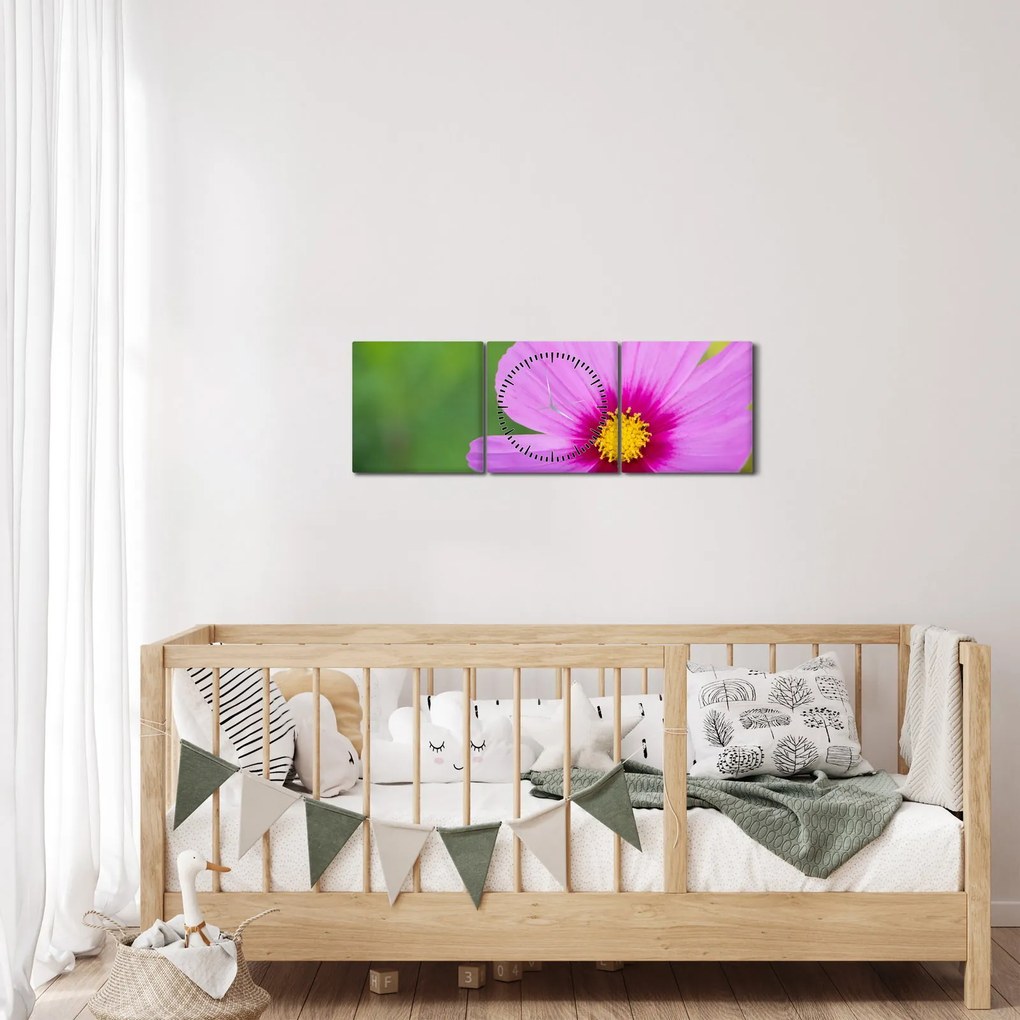 Obraz - lúčna kvetina (s hodinami) (90x30 cm)