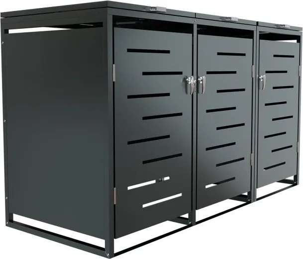 Kovový prístrešok pre 3 popolnice, antracit, 197×116×80 cm