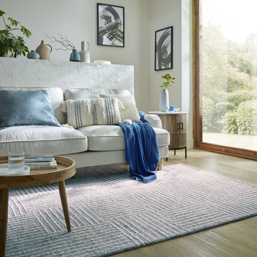 Flair Rugs, Kusový koberec Memphis Abstract Check Blue, 200x290, modrá, obývacia izba